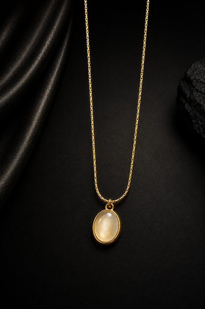 OVAL PARLAK TAŞLI ÇERÇEVELİ ÇELİK KOLYE