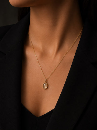 OVAL PARLAK TAŞLI ÇERÇEVELİ ÇELİK KOLYE